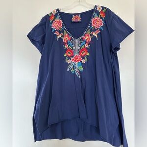 Johnny Was cotton embroidered blouse